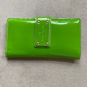 Kate Spade patent leather slim wallet, green.